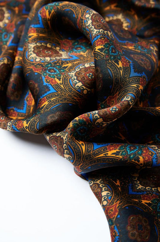 SKARELE NOVA multi-color ornament silk SCARF, 65x65cm