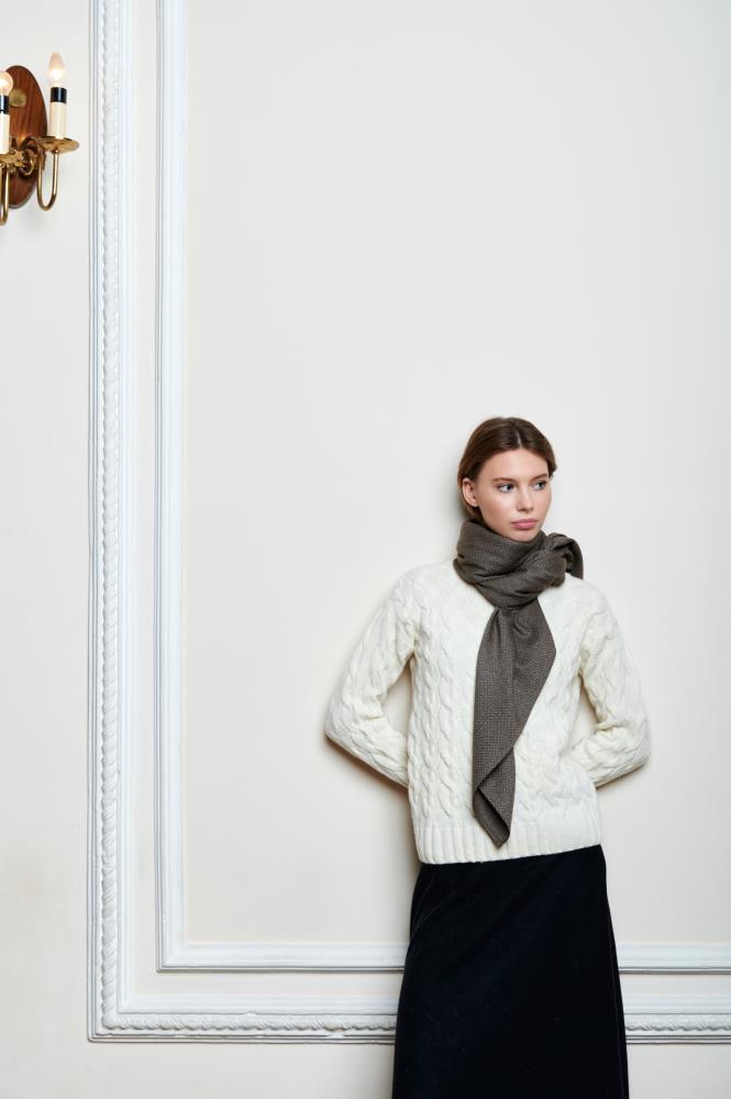 SKARELE TOPAZ beige & brown wool SCARF, 150x150cm