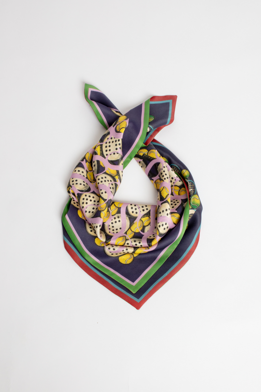 SKARELE MOVEMENT Double-Sided Dynamic Blue and Citrus Yellow Silk Scarf 65x65cm