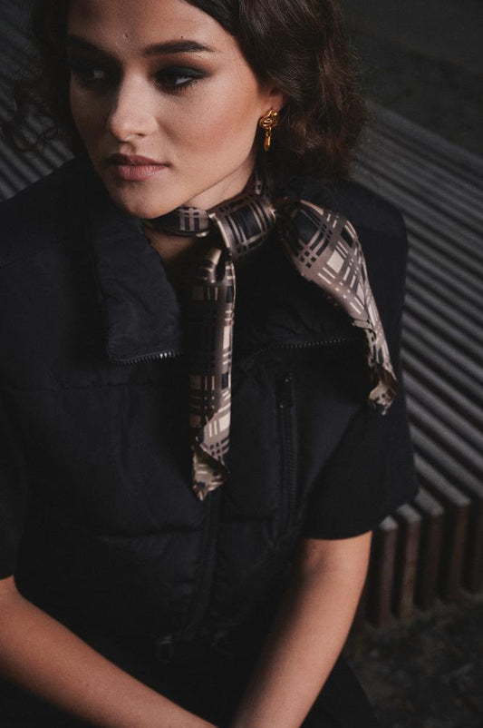 SKARELE IRIS geometric beige silk SCARF, 64x64cm