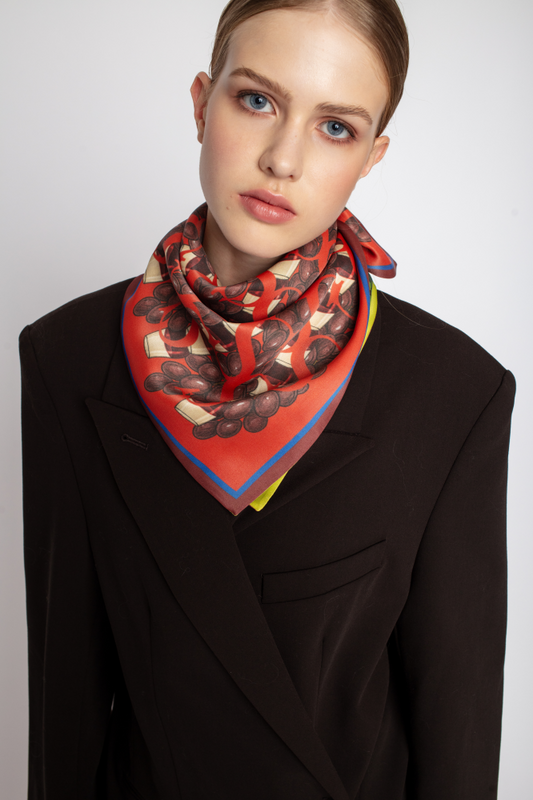 SKARELE EVENING Double-Sided Contrasting Pistachio Green and Deep Red Silk Scarf 65x65cm