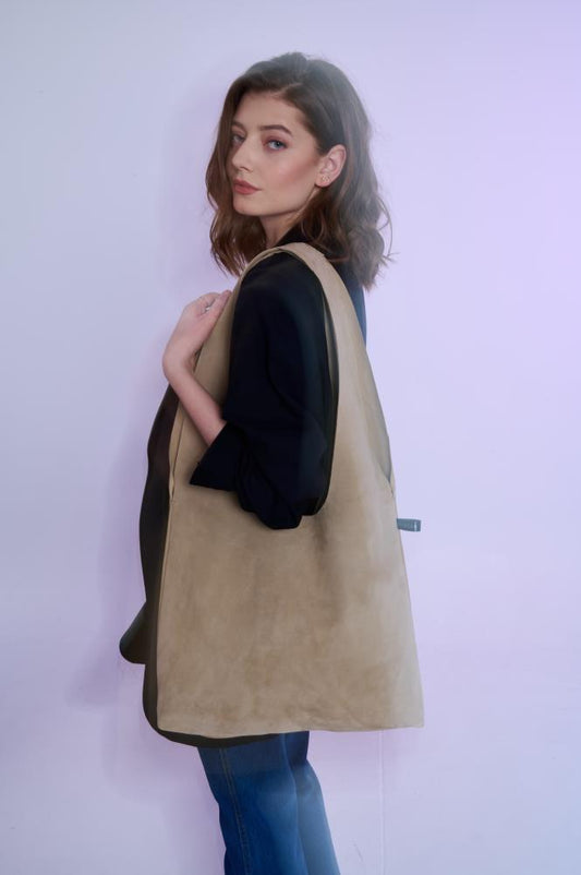 SKARELE OPAL beige minimalist lamb leather TOTE-BAG, 41X70CM