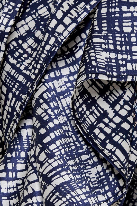 SKARELE CHAOS white & navy abstract silk SCARF, 65x65cm