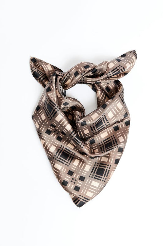 SKARELE IRIS geometric beige silk SCARF, 64x64cm