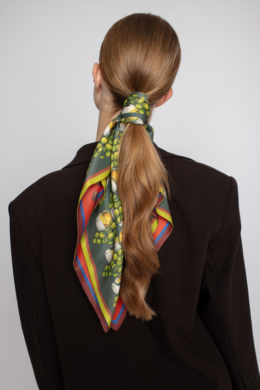 SKARELE EVENING Double-Sided Contrasting Pistachio Green and Deep Red Silk SCARF 65x65cm