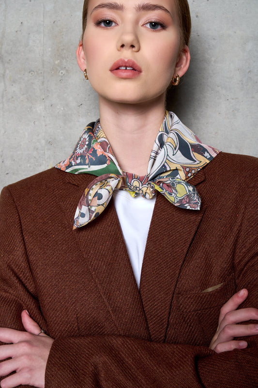 SKARELE HAZE botanical pattern matte silk SCARF, 65x65cm