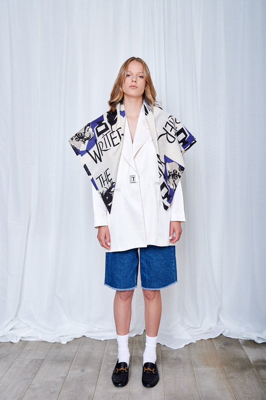 SKARELE WRITER artistic print silk & cotton SCARF, 105x105cm