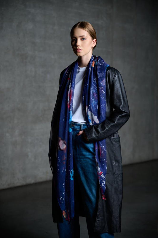 BLAZE & EVENING Silk Set: Oversized Sheer Scarf & Mid-Size Scrunchie