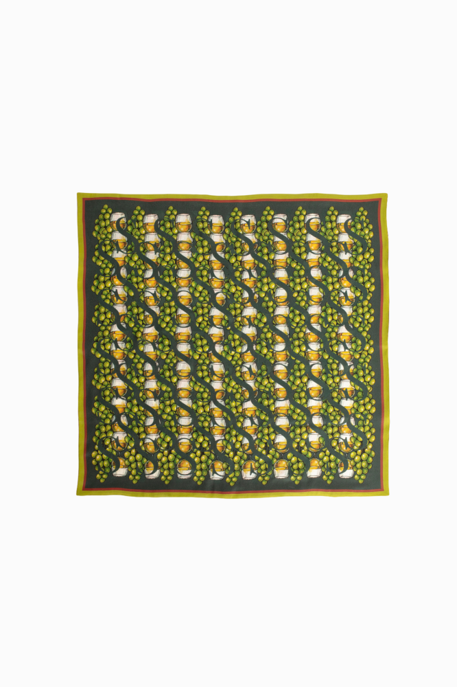 SKARELE EVENING Double-Sided Contrasting Pistachio Green and Deep Red Silk Scarf 65x65cm