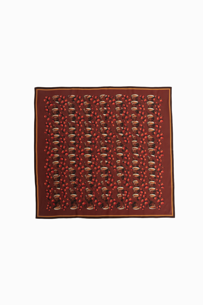 SKARELE MORNING Double-Sided Deep Brown and Bordeaux Tones Silk SCARF 65x65 cm