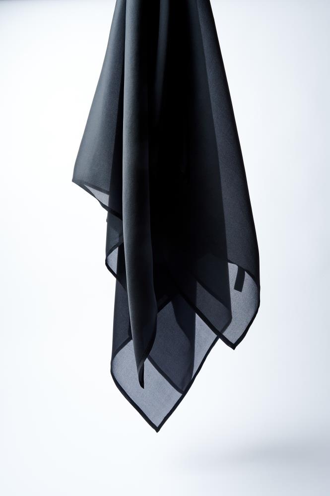 SKARELE DUSK matte and satin black silk SCARF, 135x135cm