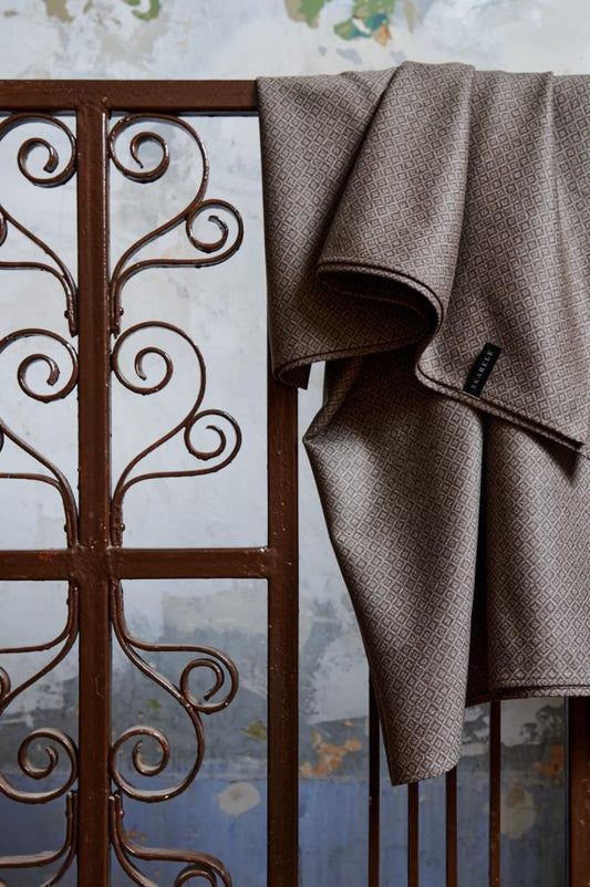 SKARELE TOPAZ beige & brown wool SCARF, 150x150cm