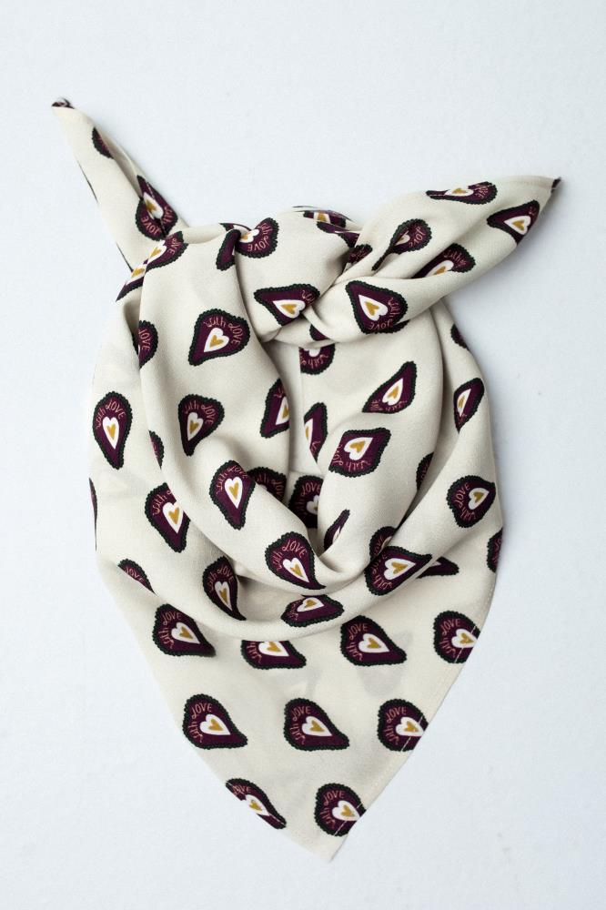SKARELE CUE beige viscose SCARF with hearts, 60x60cm