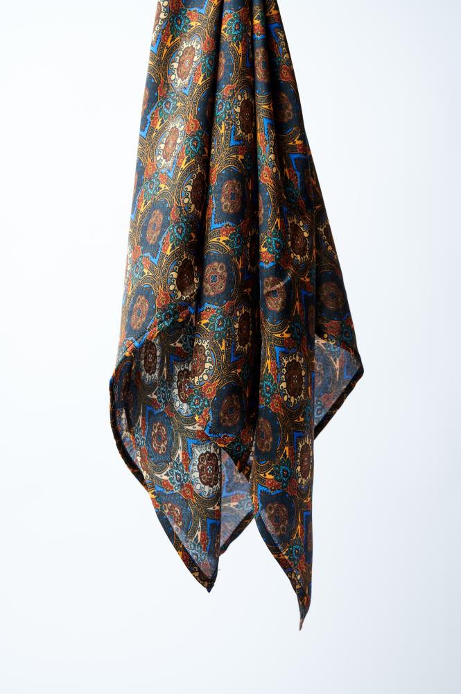 SKARELE NOVA multi-color ornament silk SCARF, 65x65cm