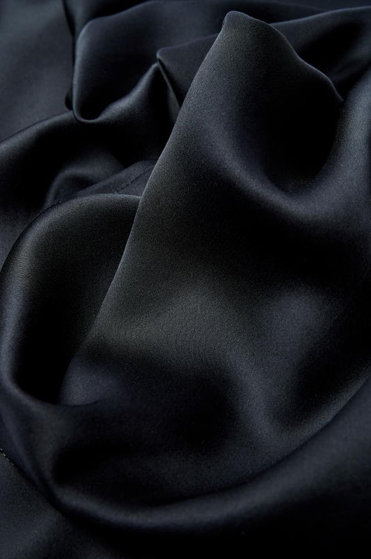 SKARELE DUSK matte and satin black silk SCARF, 135x135cm
