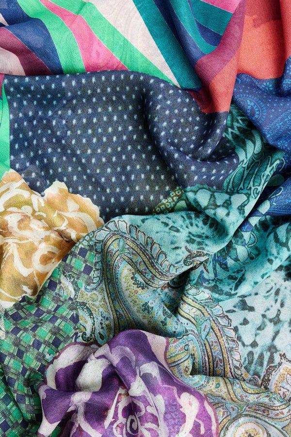 SKARELE FUSION abstract multicolor large silk SCARF, 133x133cm