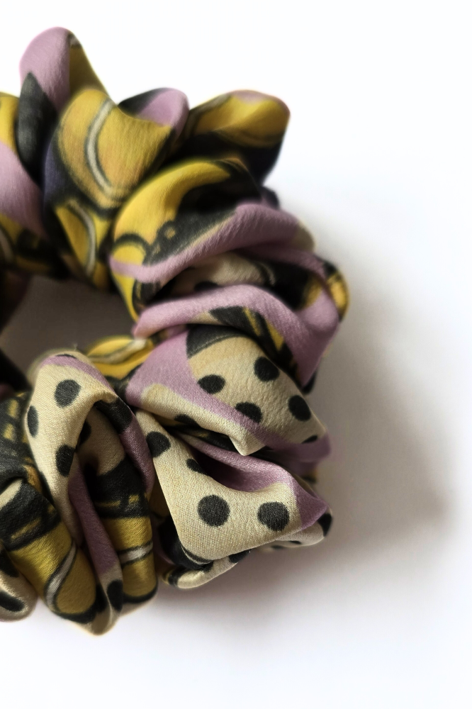 SKARELE MOVEMENT Citrus Yellow details silk SCRUNCHIE, 12x5cm