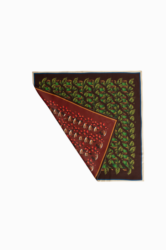 SKARELE MORNING Double-Sided Deep Brown and Bordeaux Tones Silk Scarf 65x65 cm