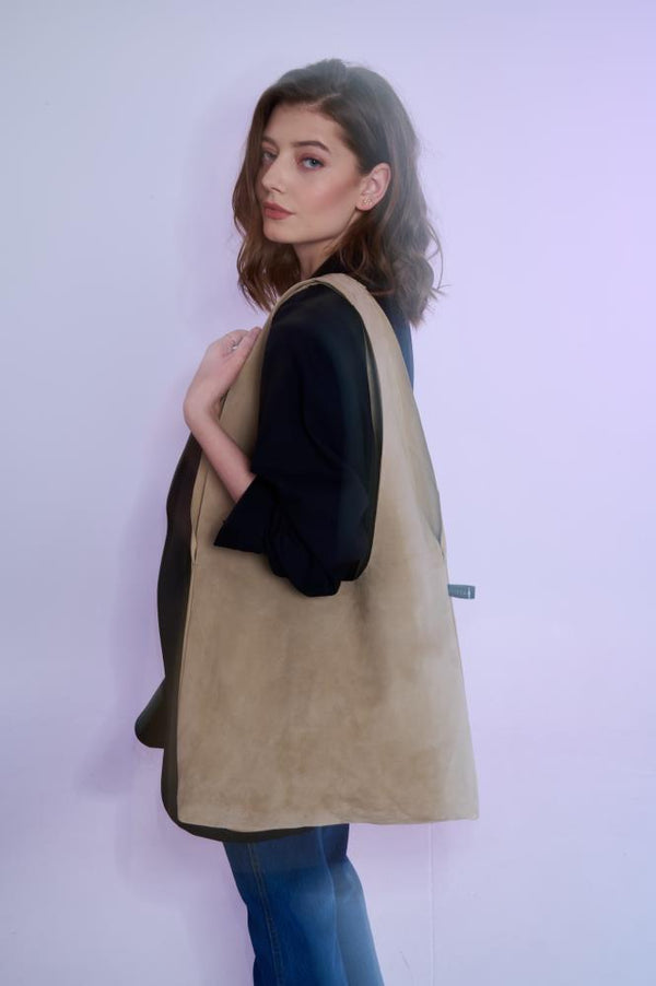 SKARELE OPAL beige minimalist lamb leather TOTE-BAG, 41X70CM
