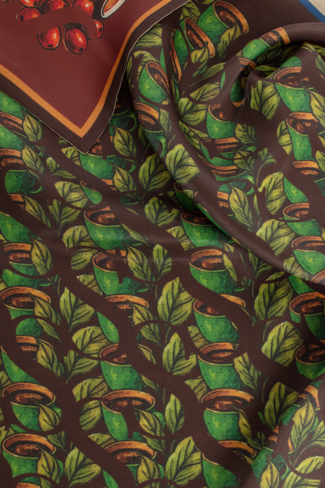 SKARELE MORNING Double-Sided Deep Brown and Bordeaux Tones Silk Scarf 65x65 cm