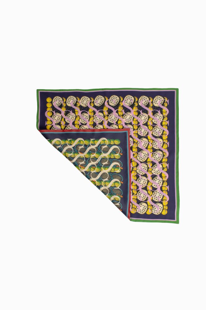 SKARELE MOVEMENT Double-Sided Dynamic Blue and Citrus Yellow Silk Scarf 65x65cm