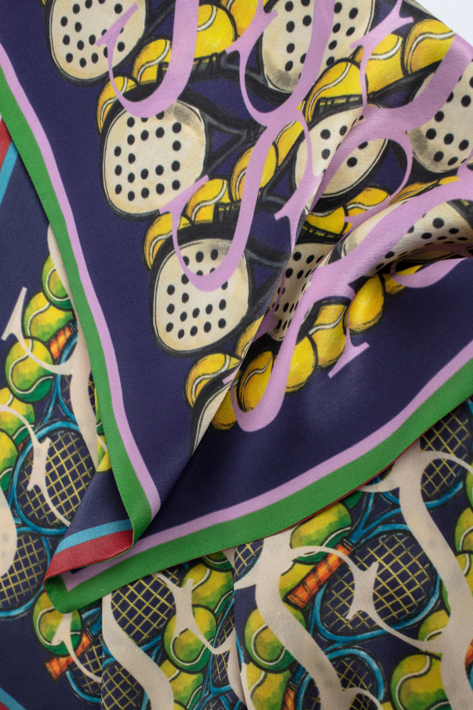 SKARELE MOVEMENT Double-Sided Dynamic Blue and Citrus Yellow Silk Scarf 65x65cm