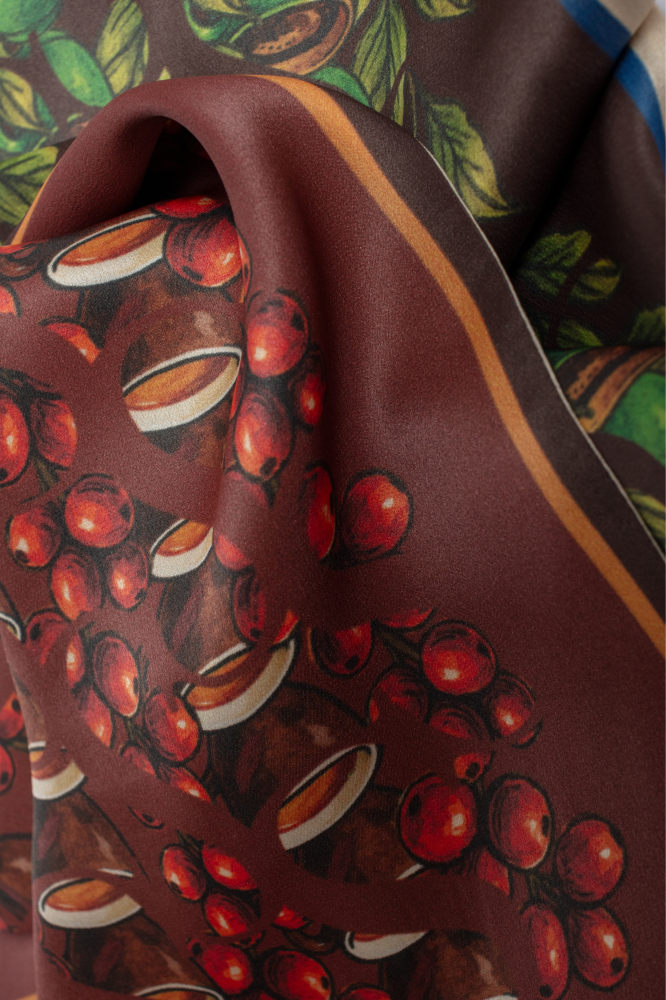 SKARELE MORNING Double-Sided Deep Brown and Bordeaux Tones Silk Scarf 65x65 cm