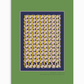 Olive green digital poster with a lilac-pink accent line, dark navy inner frame, detailed pattern of padel rackets and bright yellow balls, featuring the lower text "SKARELE / RITUALS - pulse of playful energy, quick motion, and spontaneous joy