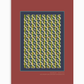 Deep red digital poster with a teal-blue accent line, dark navy inner frame, detailed pattern of vintage tennis rackets and yellow tennis balls, featuring the lower text "SKARELE / RITUALS - pulse of playful energy, quick motion, and spontaneous joy"