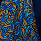 Close-up of blue and orange floral patterned fabric
