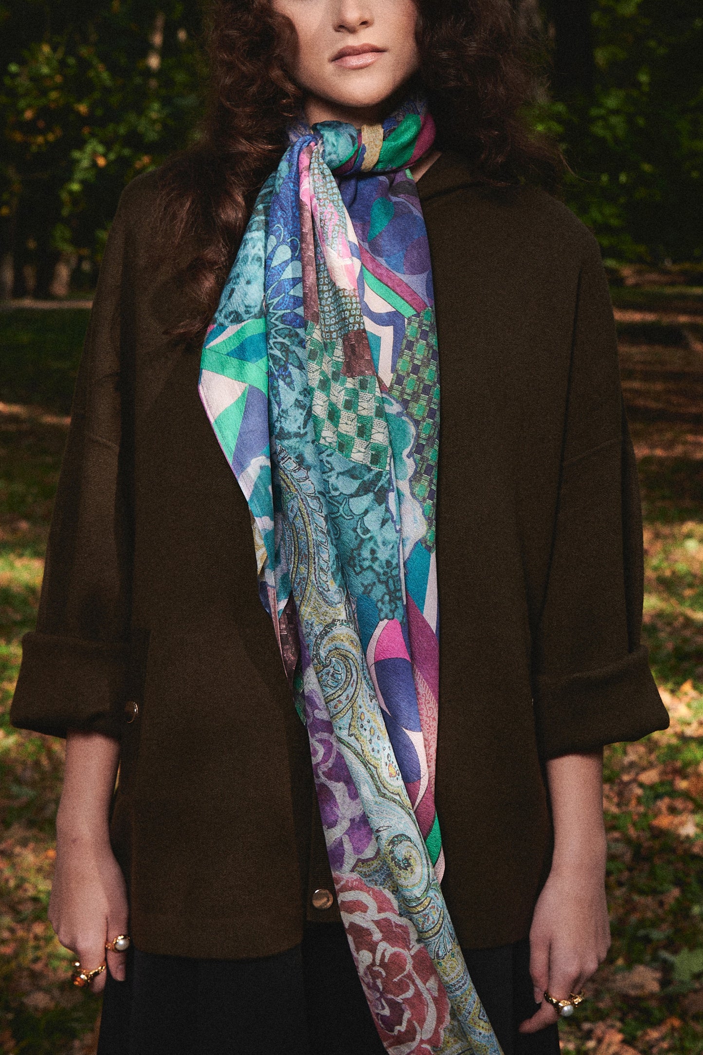 SKARELE FUSION abstract multicolor large silk SCARF, 133x133cm