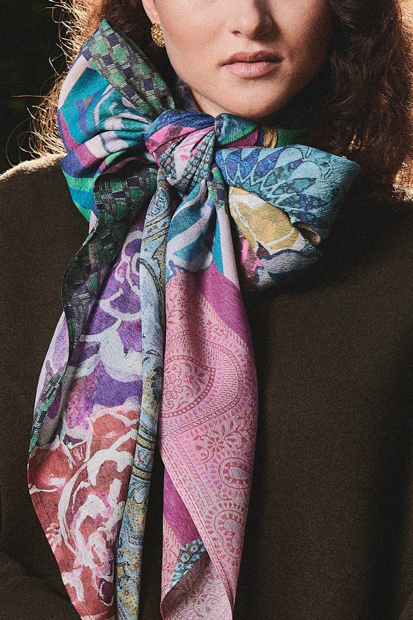 SKARELE FUSION abstract multicolor large silk SCARF, 133x133cm