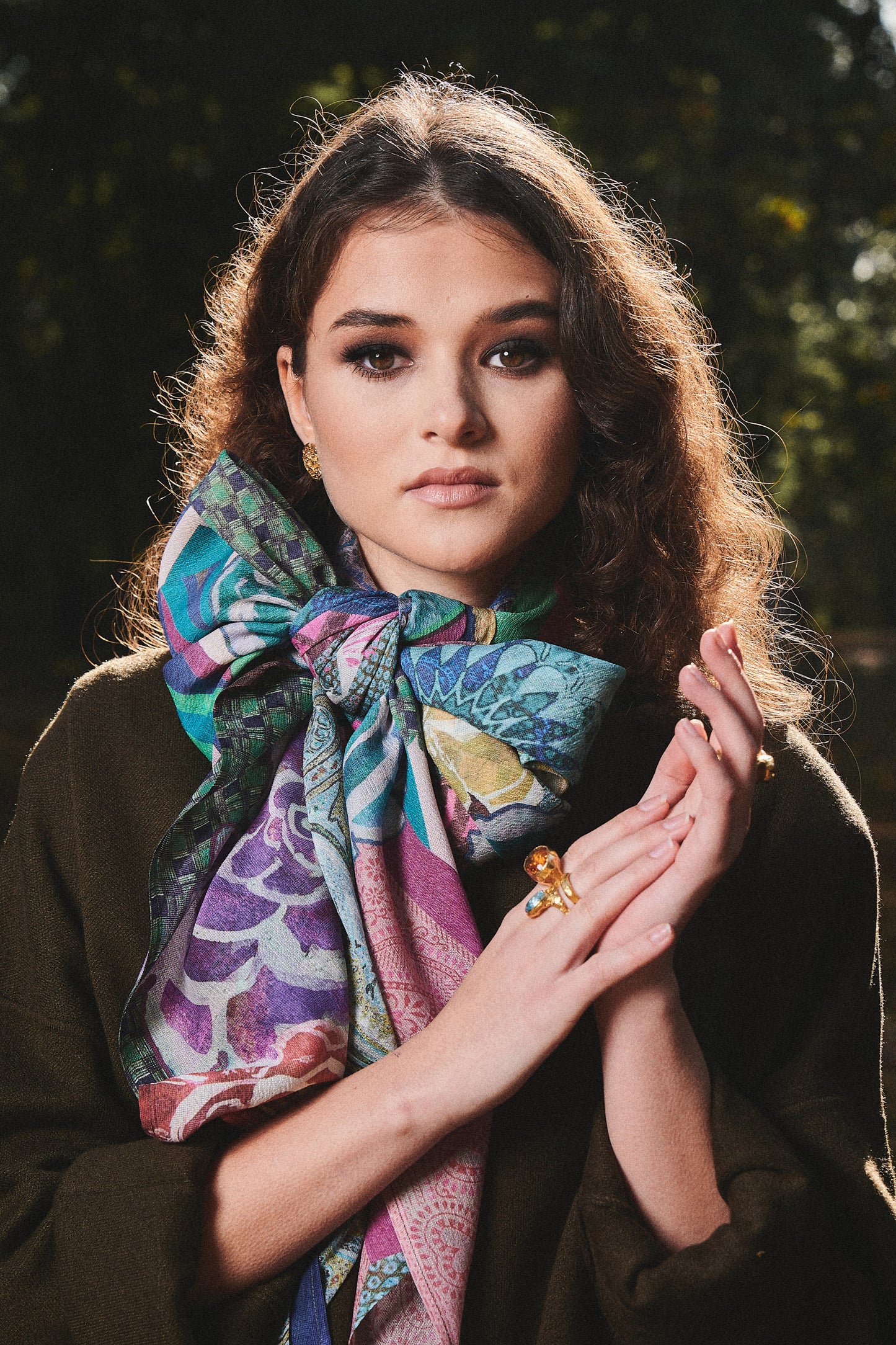 SKARELE FUSION abstract multicolor large silk SCARF, 133x133cm