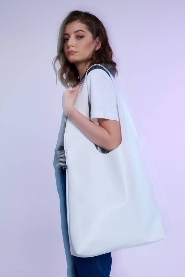 SKARELE QUARTZ white minimalist waterproof eco-leather TOTE-BAG, 41X80CM