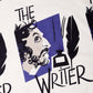 Stylized illustration of a writer with a quill and inkwell against a purple backdrop. Features text "The Writer" in bold, artistic lettering.