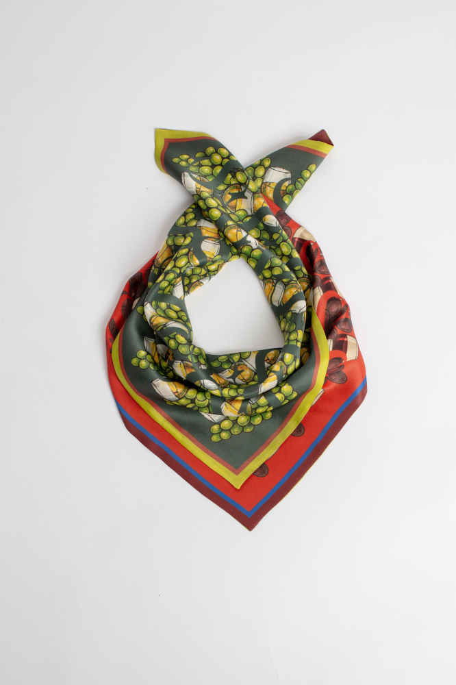SKARELE EVENING Double-Sided Contrasting Pistachio Green and Deep Red Silk Scarf 65x65cm