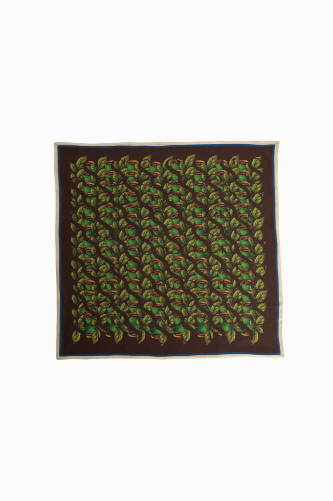 SKARELE MORNING Double-Sided Deep Brown and Bordeaux Tones Silk Scarf 65x65 cm