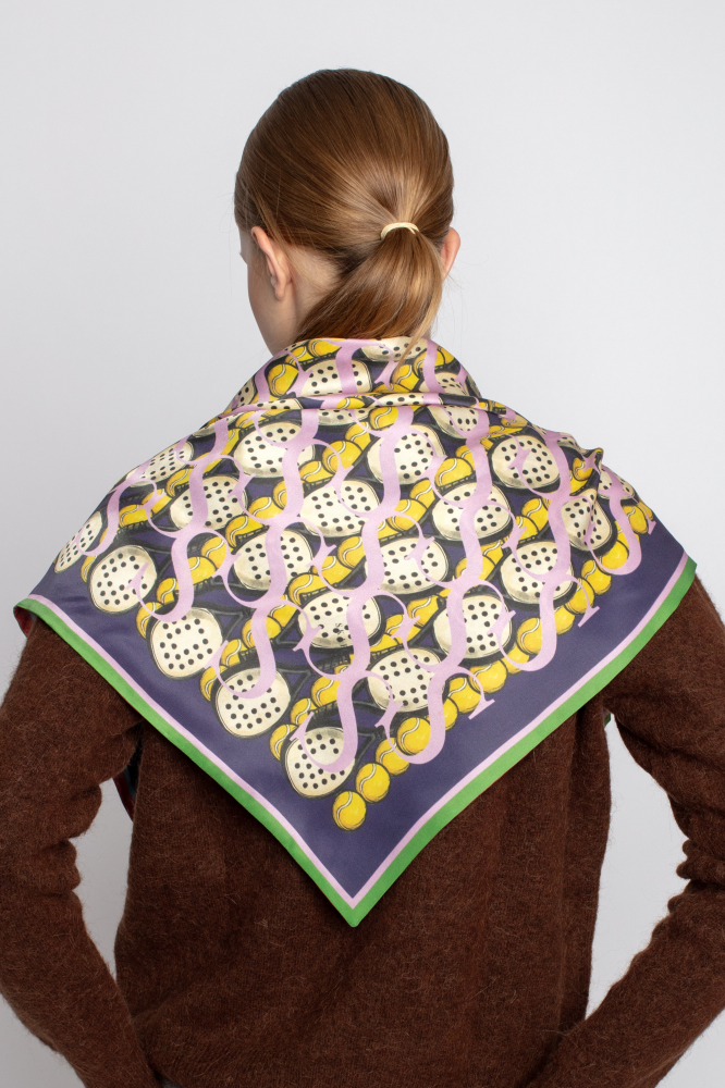 SKARELE MOVEMENT Double-Sided Dynamic Blue and Citrus Yellow Silk Scarf 65x65cm