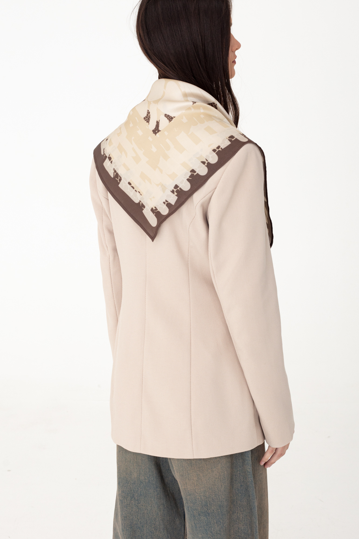 SKARELE TRACES warm ivory and sand tones silk SCARF, 64x64cm