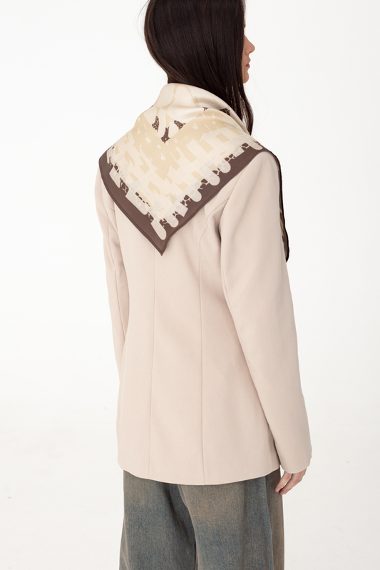 SKARELE TRACES warm ivory and sand tones silk SCARF, 64x64cm