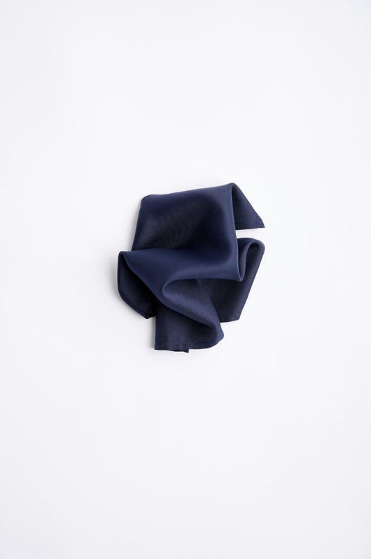 A midnight blue silk pocket square, 24X24CM in size, displayed on a white background.